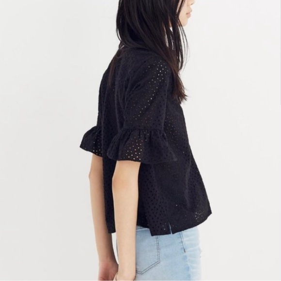 💙Madewell black eyelet bell sleeve shirt top XS💙 - Picture 2 of 12